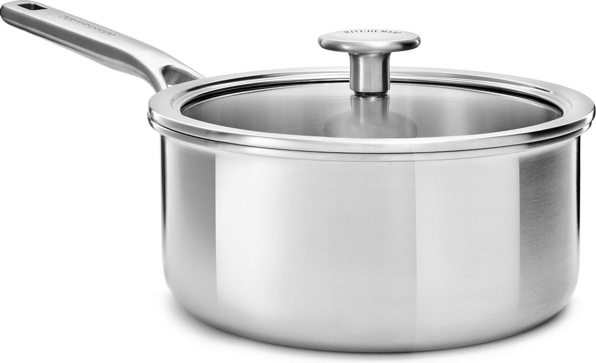 Mehrschichtiger Kochtopf aus Edelstahl von Kitchenaid – ø16 cm – 1,5 l – mit Glasdeckel – Induktion – PFAS-frei