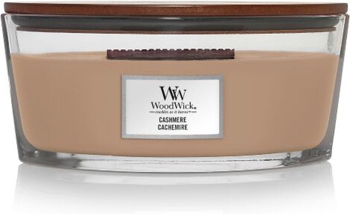 Woodwick Heartwick Flame Ellipse Duftkerze – Kaschmir – 50 Brennstunden