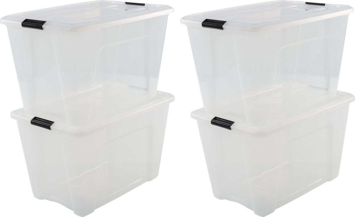Iris Topbox-Aufbewahrungsbox – 60 l – Kunststoff – transparent schwarz – 4er-Set