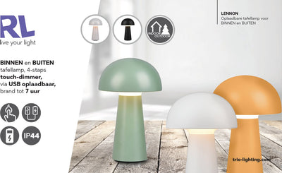 Rl lebe dein Licht Reality Lennon - Tischlampe - Olivgrün - inkl. 1x SMD 2W - wiederaufladbar - Außenlampe - dimmbar - Außenbeleuchtung - IP44