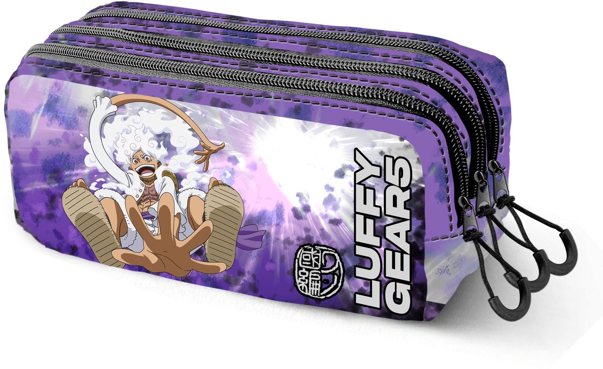 Karactermania – One Piece Ruffy Gear 5 – – Trick Fan 2.2 – Federmäppchen – Federmäppchen mit dreifachem Reißverschluss – Federmäppchen mit Trolley-Aufsatz – Flieder