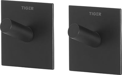 Tiger quadratisch – Handtuchhaken (2 Stück) – ohne Bohren – Handtuchhaken – 3 m Klebeband – mattschwarz