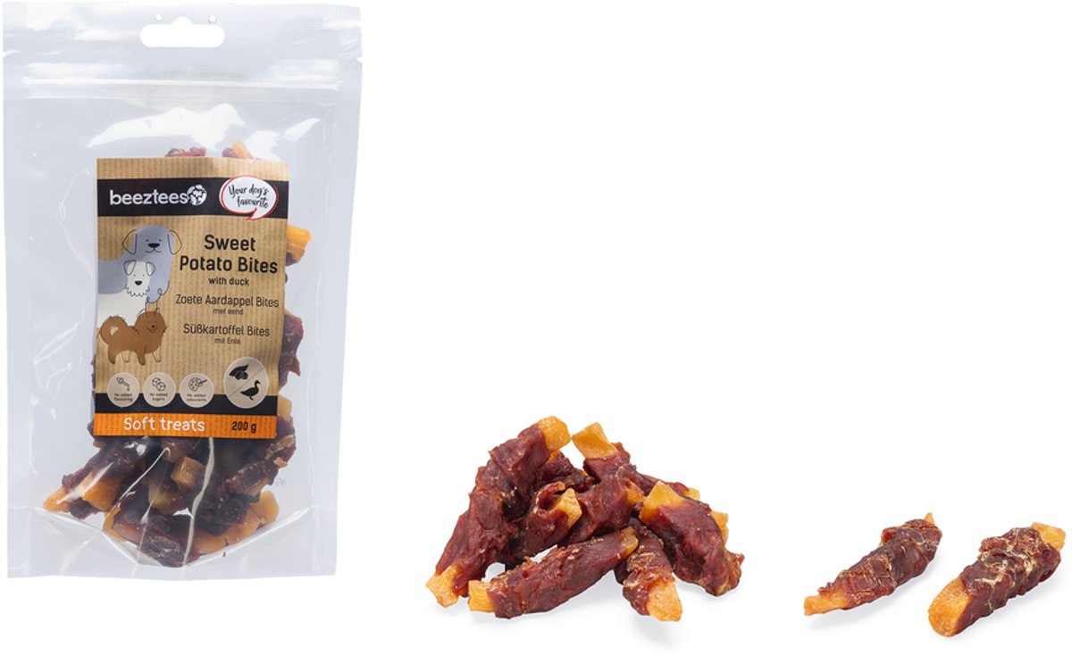 Beeztees leckere Leckereien Süßkartoffelhäppchen mit Ente – Hundesnacks – Hundekekse – Hundeleckerlis – 200 Gramm