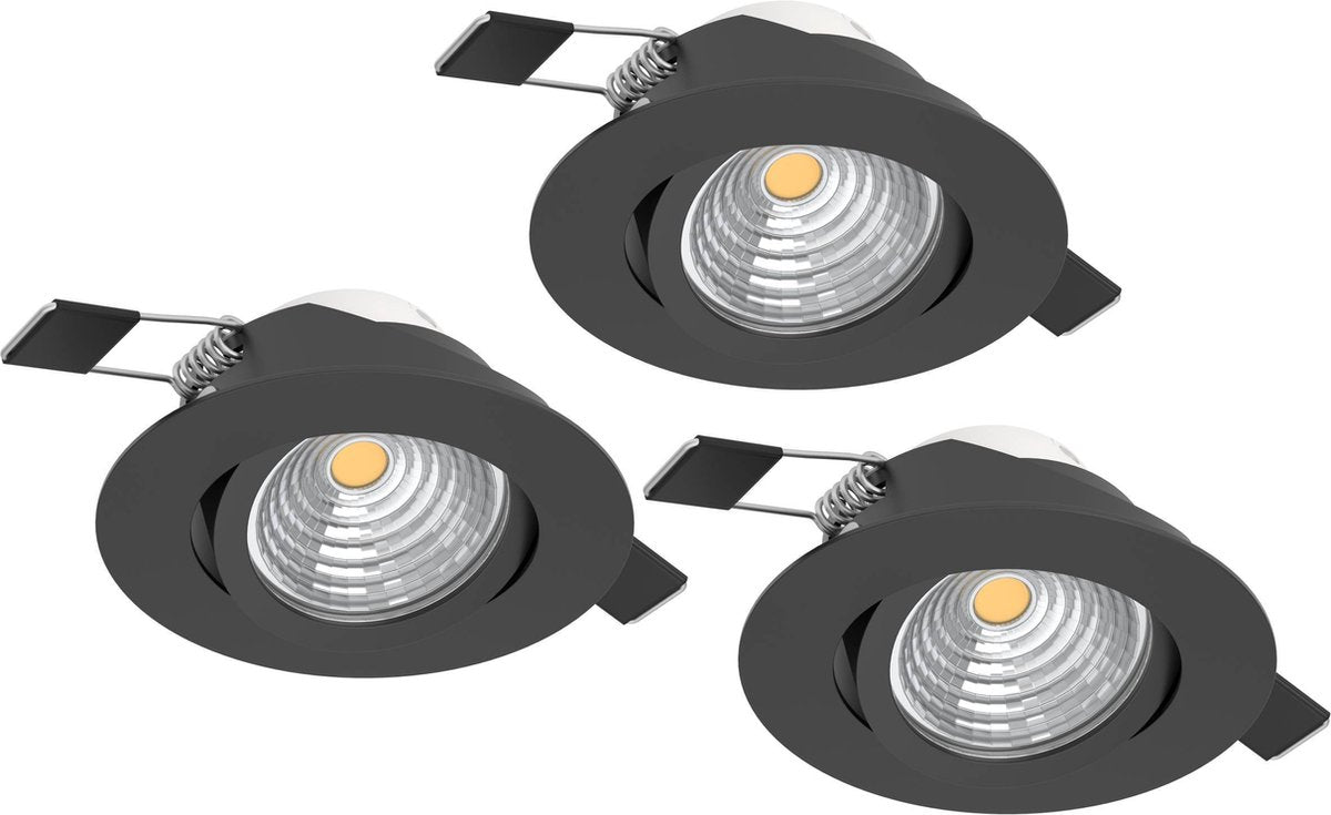 Eglo Saliceto Einbaustrahler - LED - ø 8,8 cm - Schwarz - dimmbar - 3er-Set - neigbar