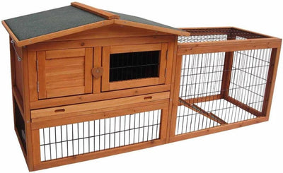Flamingo-Kaninchenstall mit Auslauf – großer Outdoor-Kaninchenstall mit Nachtkäfig und Auslauf – 150x53x69 cm – Kaninchenstall Sunshine Classic Brown
