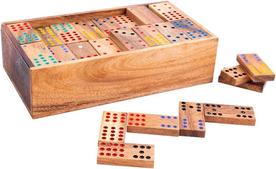 Engelhart Domino 12 – Dominospiel aus Holz – klassisches Brettspiel – strategisches Denkspiel – 2 bis 8 Spieler – Akazienholz –