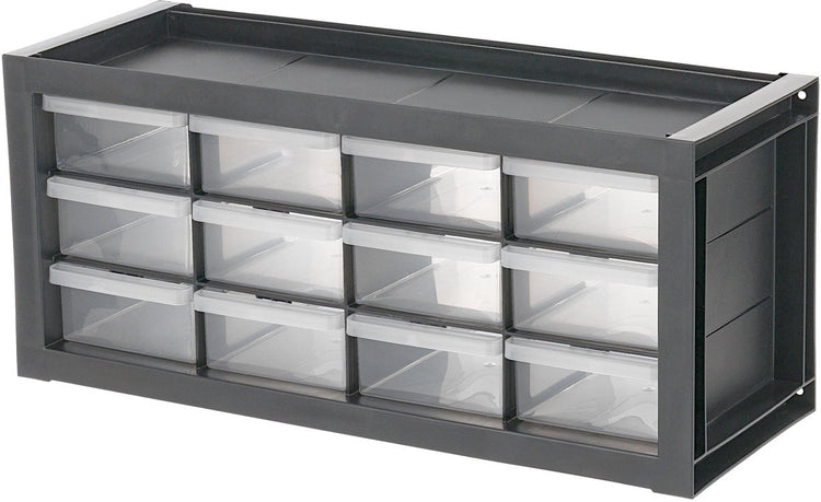 Iris Werkstatt-Organizer 12 Schubladen – DPC-12 Teileschrank – Übersichtsorganisation – Kunststoff – Grau Schwarz