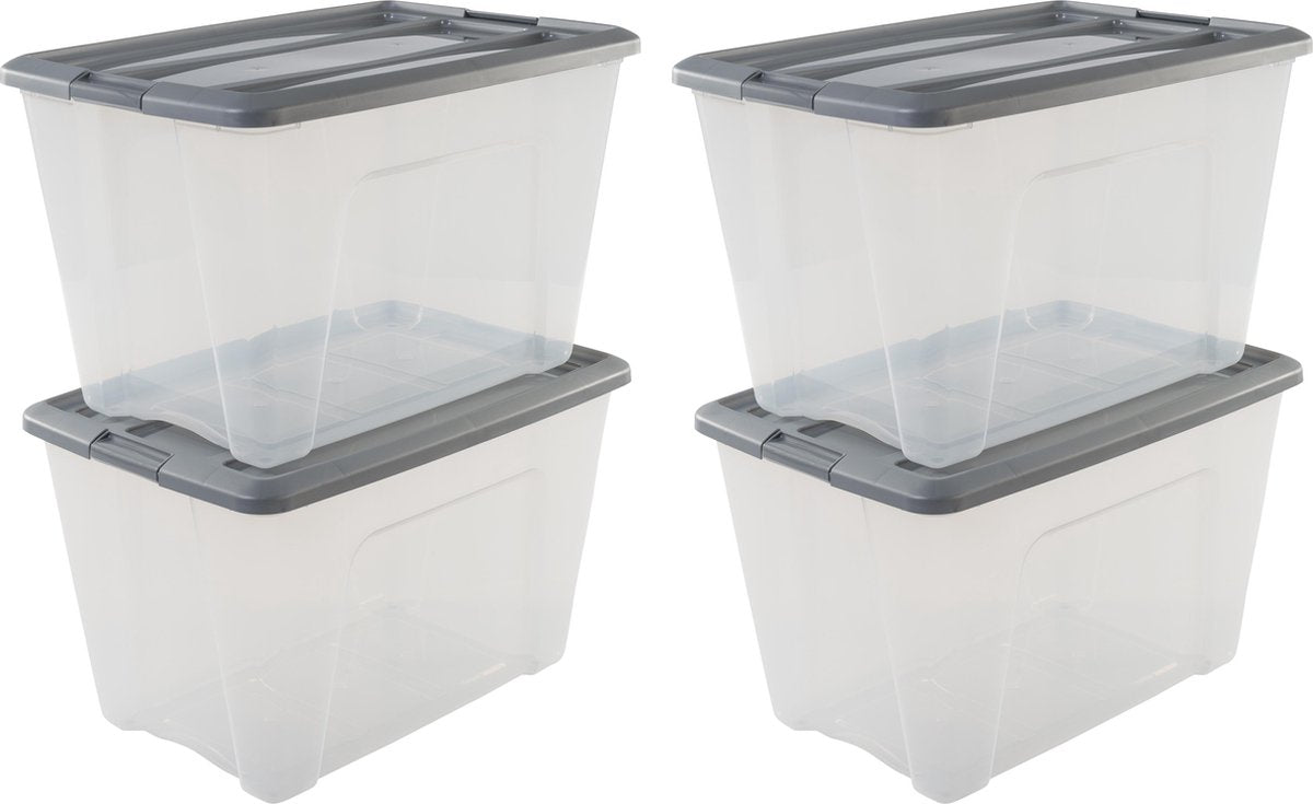 Iris neue Topbox-Aufbewahrungsbox – 60 l – Kunststoff – transparentes Silber – 4er-Set