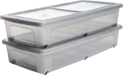 Iris Clearbox Aufbewahrungsbox – unter dem Bett – 35 l – Kunststoff – transparent grau – mit Rollen – 2er-Set