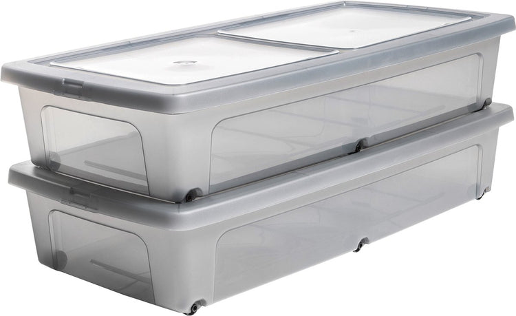 Iris Clearbox Aufbewahrungsbox – unter dem Bett – 35 l – Kunststoff – transparent grau – mit Rollen – 2er-Set