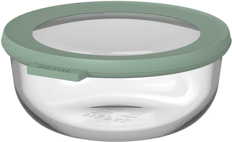 Mepal Lebensmittelbehälter aus Glas rund Cirqula – 750 ml – Lebensmittelbehälter aus Glas – hitzebeständig bis 550 °C. ohne Deckel – Meal-Prep-Behälter – nordischer Salbei
