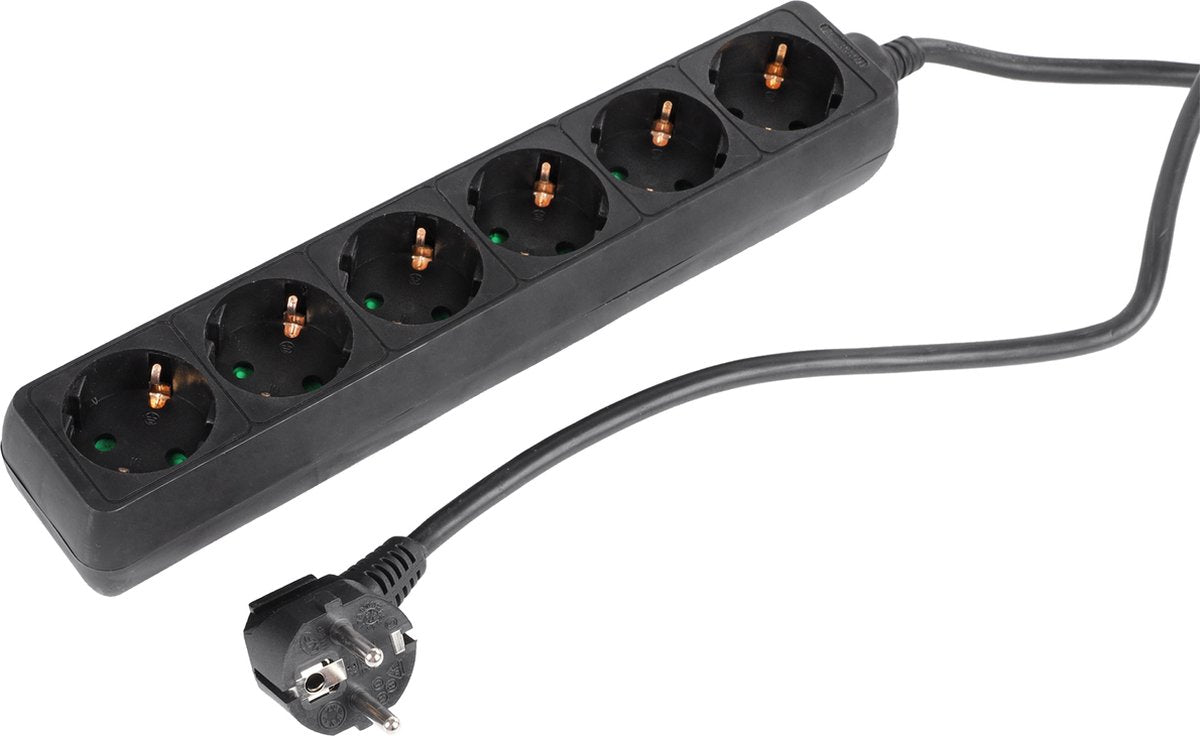 Q-Link-Steckdosenleiste – 6-fach-Verlängerungskabel mit Erdung – 3 x 1,5 mm² – 5 m – Schwarz