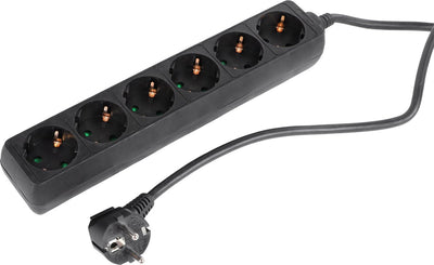 Q-Link-Steckdosenleiste – 6-fach-Verlängerungskabel mit Erdung – 3 x 1,5 mm² – 5 m – Schwarz