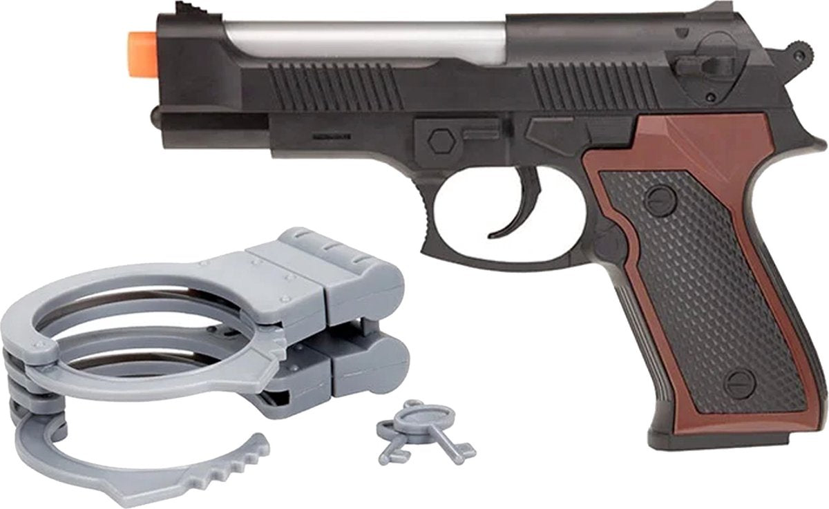 Die Polizei setzte Handschellen und Waffe mit Licht und Klang fest
