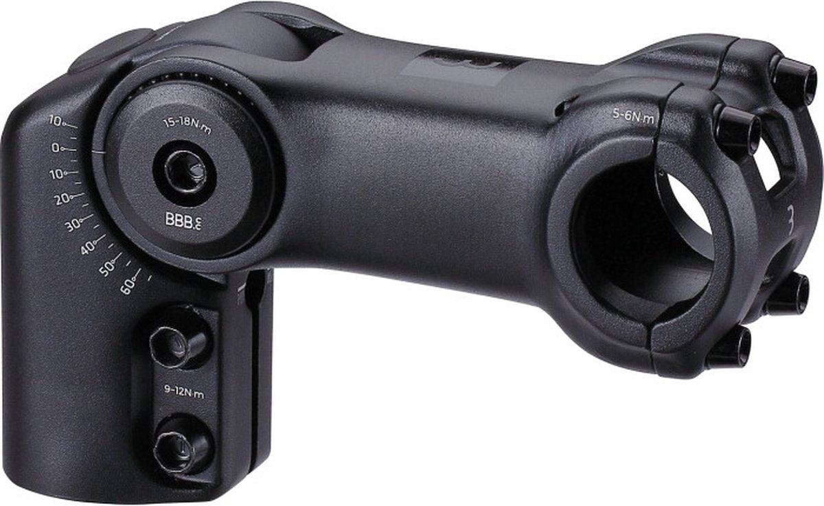 BBB Fahrradvorbau verstellbar 100 mm – verstellbarer Vorbau für Rennrad, E-Bike MTB – 25,4 mm Vorbauverlängerung – -40° +60° Winkel – Highfix – Schwarz – BHS-34