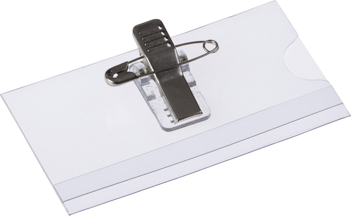 Europel Ausweishalter Clip + Pin – Größe 75 x 40 mm – Kartenhalter – Namensschild – transparent – 24 Stück