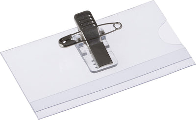 Europel Ausweishalter Clip + Pin – Größe 75 x 40 mm – Kartenhalter – Namensschild – transparent – 24 Stück
