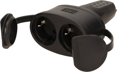 Orno Doppelsteckdose - Netzstecker - Vollgummi - IP44 - Schwarz