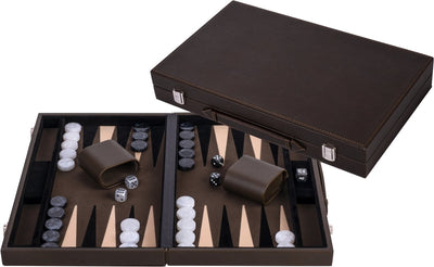 Longfield Backgammon 15 Zoll – olivgrünes, cremefarbenes Spielbrett mit Intarsien – luxuriöses Lederetui – inklusive Steine, Würfelwurfbecher – Engelsherz