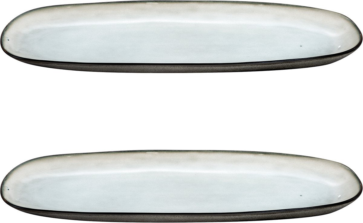 Medard de Noblat – Schattenperlmutt – große ovale Schale – 35,5 x 14 cm – 2 Teile – Steingut