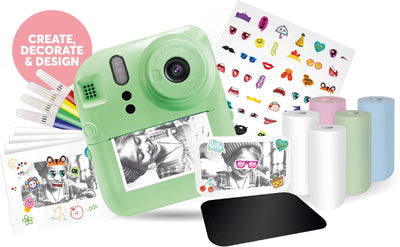 Vision Products Photomaker Kit Sofortbildkamera – Kinderkamera mit 5 Rollen Druckpapier, Markern, Magneten, Aufklebern – Fotodrucker – Spiele – 2,4-Zoll-LCD-Bildschirm – grün – für Kinder ab 4 Jahren