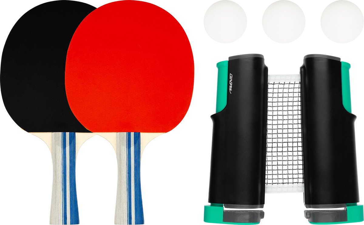 Avento Tischtennis-Set komplett - ausziehbares Tischtennisnetz - schwarz rot