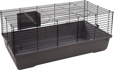 Flamingo-Hamsterkäfig – Mobi – Meerschweinchenkäfig, Zwergkaninchenkäfig – Innenkäfig mit Heuraufe und tiefem Boden – Metall schwarzgrau – 99 x 53 x 42,5 cm – europäische Qualität