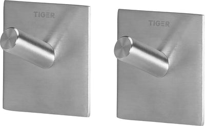 Tiger quadratisch - Handtuchhaken (2 Stück) - ohne Bohren - Handtuchhaken - 3m Band - gebürsteter Edelstahl