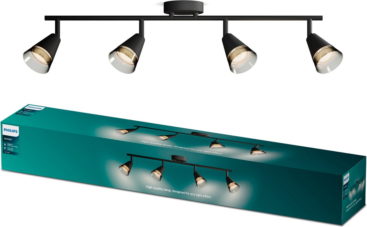 Philips LED Philips Cleft Spot – Deckenstrahler mit vier Lichtpunkten – mit Rauchglas – Gu10-LED-Fassung