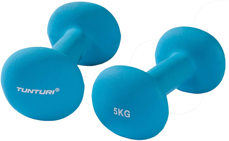 Tunturi Hantelset - 2 x 5,0 kg - Neopren - Fluorblau - inkl. kostenlose Fitness-App