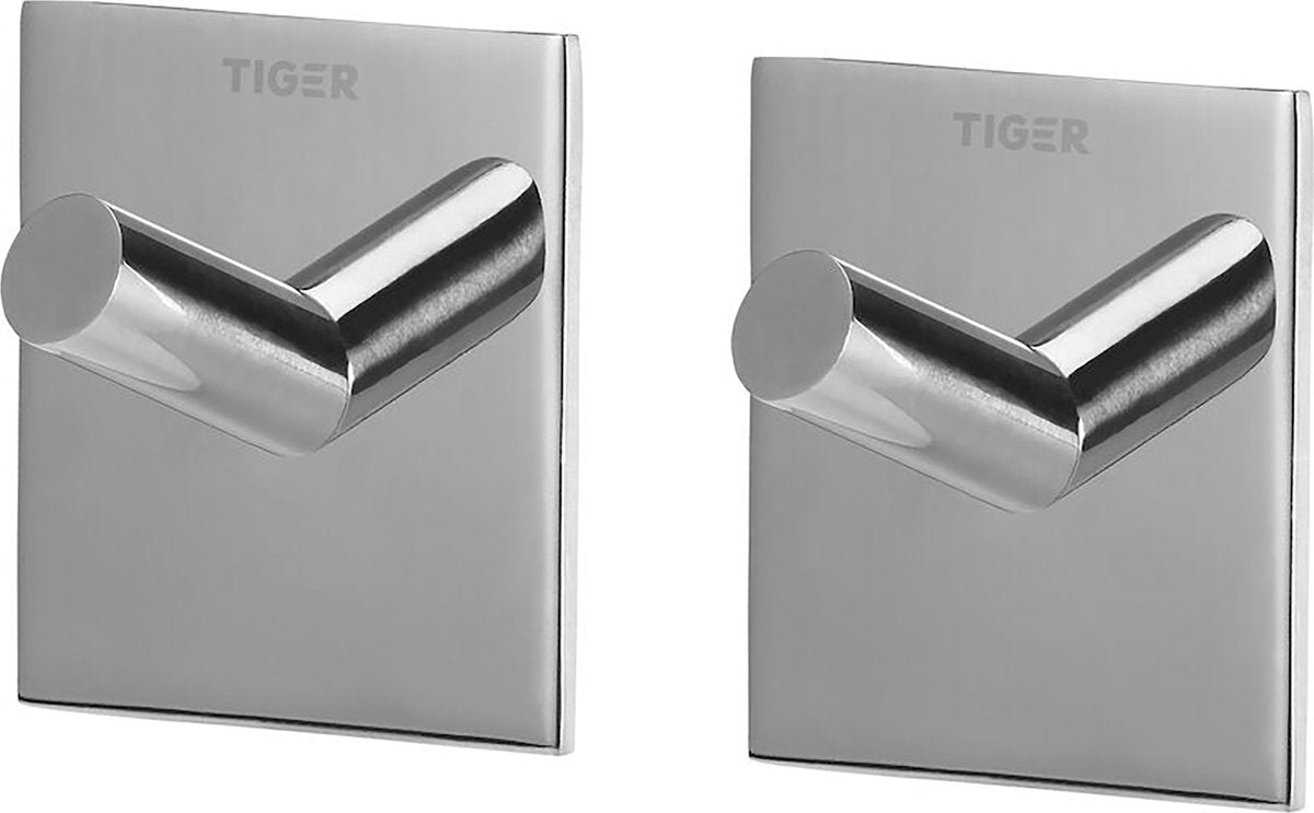 Tiger quadratisch - Handtuchhaken - ohne Bohren - Handtuchhaken - 3m Band - polierter Edelstahl (2 Stück)