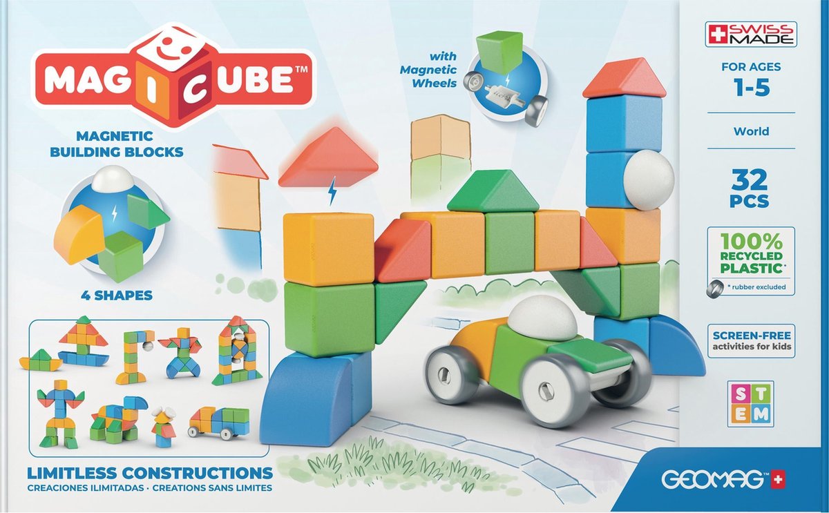 Geomag Magicube 4 Shapes Blocks World Recycling – magnetische Bausteine – 32-teilig – ab 3 Jahren