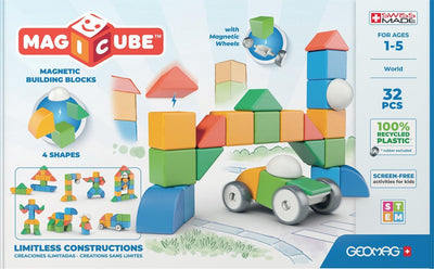 Geomag Magicube 4 Shapes Blocks World Recycling – magnetische Bausteine – 32-teilig – ab 3 Jahren