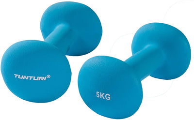 Tunturi Hantelset - 2 x 5,0 kg - Neopren - Fluorblau - inkl. kostenlose Fitness-App