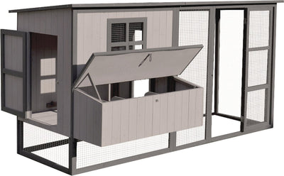 Flamingo-Hühnerstall Calypso Cottage – 219 x 100 x 110,5 cm – grauer Holzstall mit Auslauf und Legenest – geräumig, langlebig und stilvoll