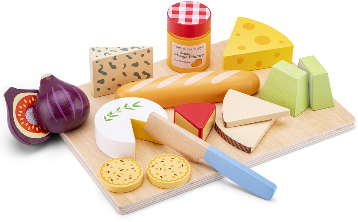 Woet® Holzspielzeug Käsebrett – Spielset Schneidebrett, Käse, Brot, Feigencracker – FSC – Lernspielzeug Essen – Schneideset Rollenspiel Küchenspielzeug – ab 2 Jahren