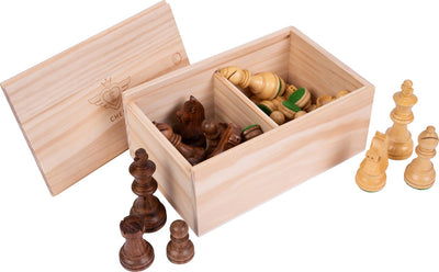 Engelhart Schachspiel - 32-teilig - Akazienholz - poliert - inklusive Aufbewahrungsbox aus Holz - Königshöhe 82mm -