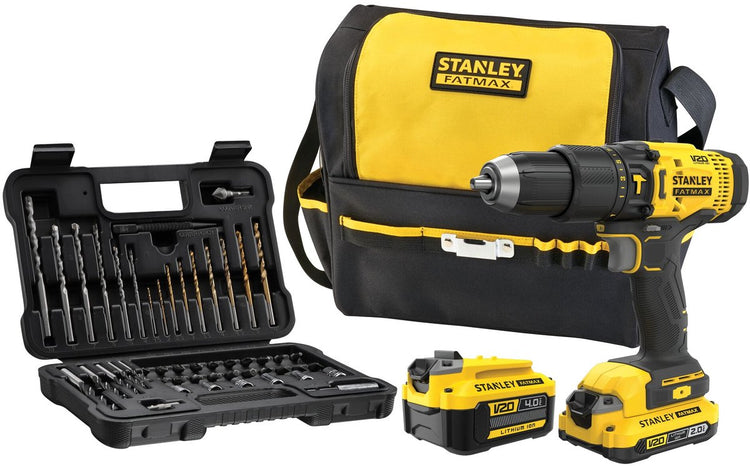 Stanley Fatmax V20 18V Schraubendreher mit 50-teiligem Zubehörset in weicher Tasche (mit 2,0Ah und 4,0Ah Akku und Ladegerät) SFMCD711DMA-QW