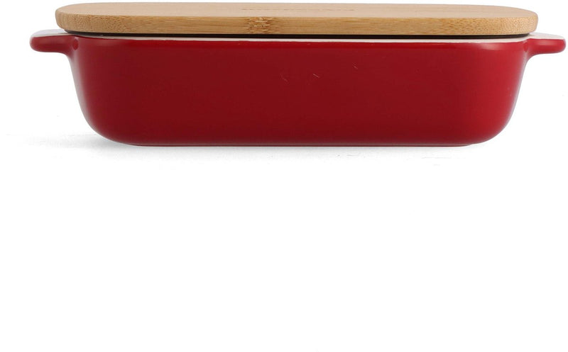 Kitchenaid Auflaufform inkl. Bambusdeckel – klein: 0,9 l – mikrowellen- und ofenfest bis 260 °C ohne Deckel – Kaiserrot