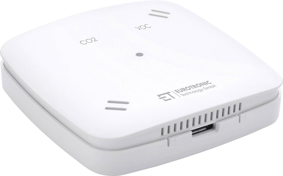 Der Luftqualitätssensor Eurotronic 700209 zur Erkennung von Kohlendioxid funktioniert über das Stromnetz