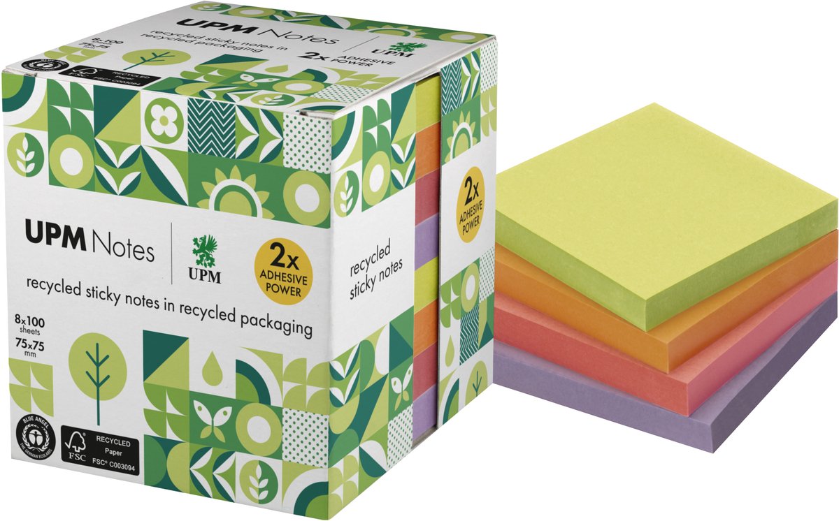 Info-Notizen Upm Haftnotizen – Format 75 x 75 mm – farbig sortiert – 8 Notizblöcke – in-5654-97ur-8