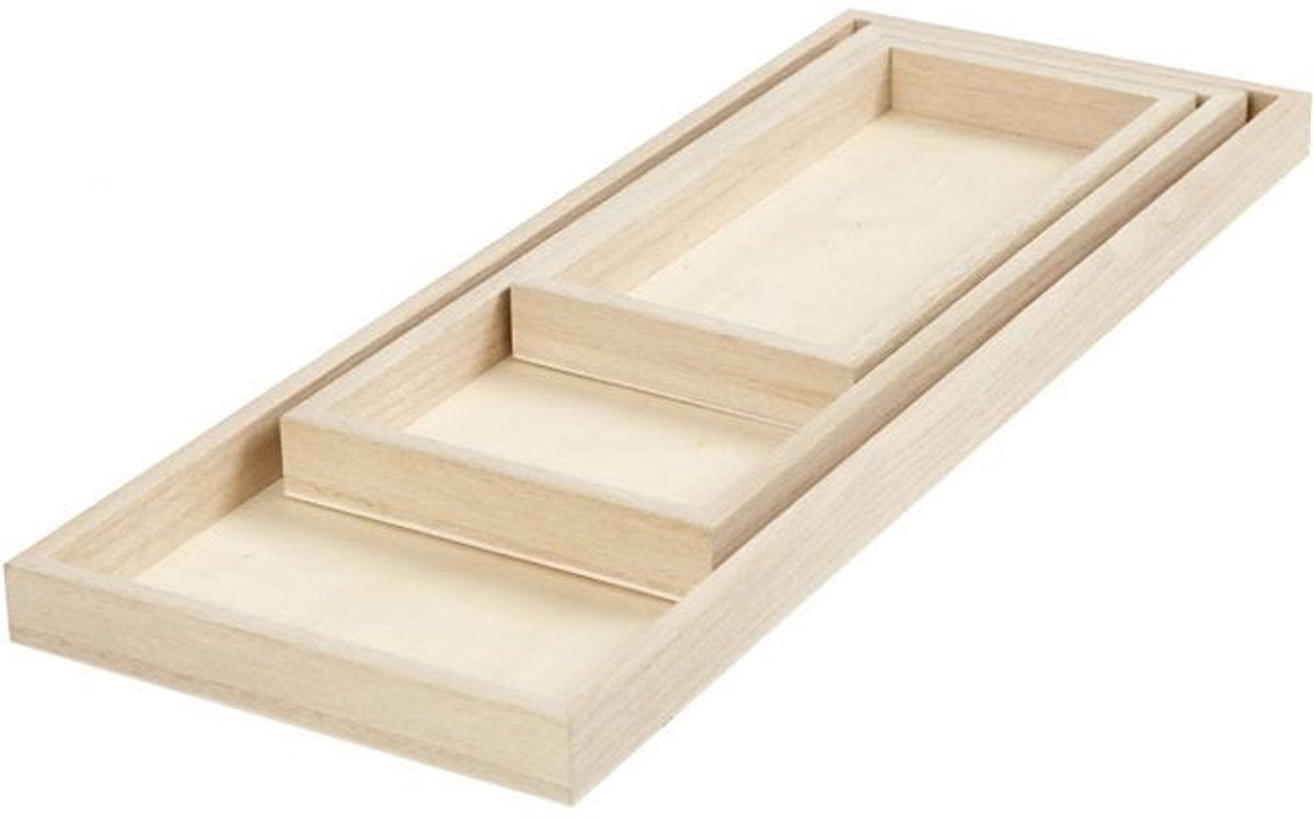 Creativ Company Tabletts, L: 20+30+40 cm, B: 10+12+15 cm, 3 Stück 1 Box