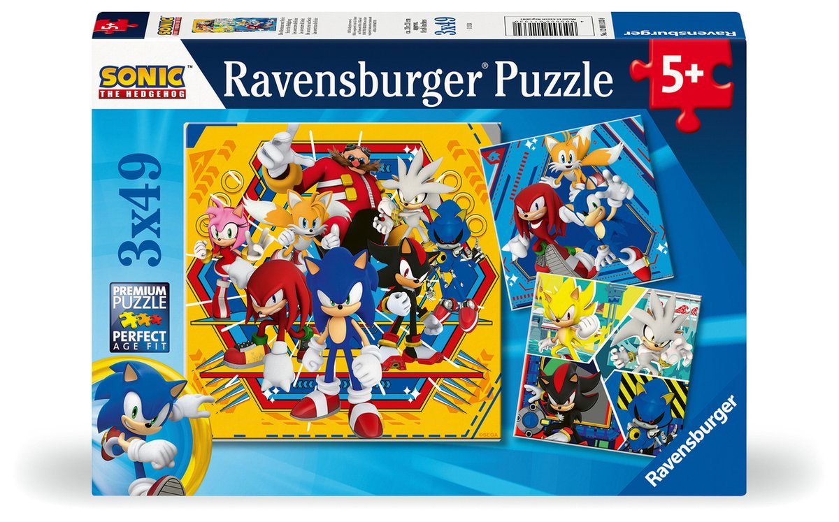 Ravensburger Puzzle 3 Puzzles – Sonic Abenteuer – 49 Teile.