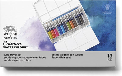Winsor Newton 0390377 Cotman Aquarellfarben-Set – Reiseset 12 Tuben – 8 ml Aquarell mit Pinsel – Studio-Reise-Aquarell-Set