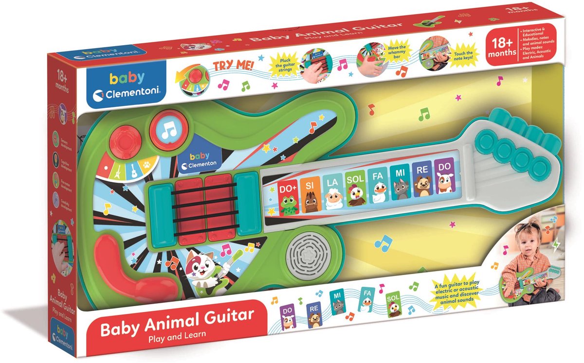 Clementoni – Baby-Musikgitarre – Baby-Musikinstrument – Ton und Licht – ab 12 Monaten