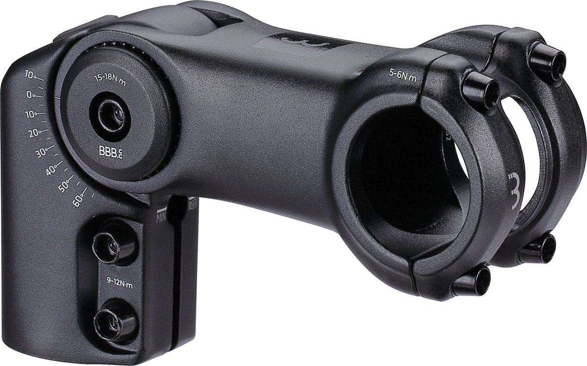 BBB Fahrradvorbau verstellbar 120 mm – verstellbarer Vorbau für Rennrad, E-Bike MTB – 31,8 mm Vorbauverlängerung – -40° +60° Winkel – Highfix – BHS-35
