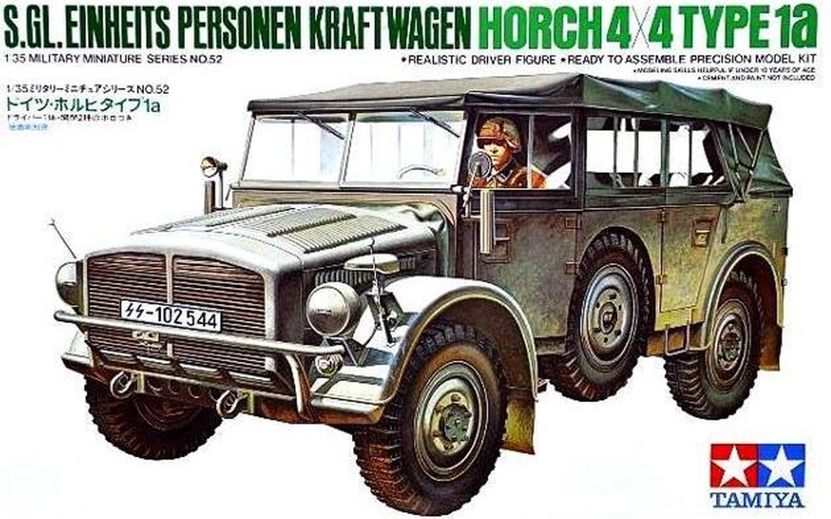 Tamiya Modellbausatz Militärfahrzeuge – 35052 Deutscher Horch 4x4 Typ1a Fahrzeug aus Kunststoff – 1:35 – Modellbau