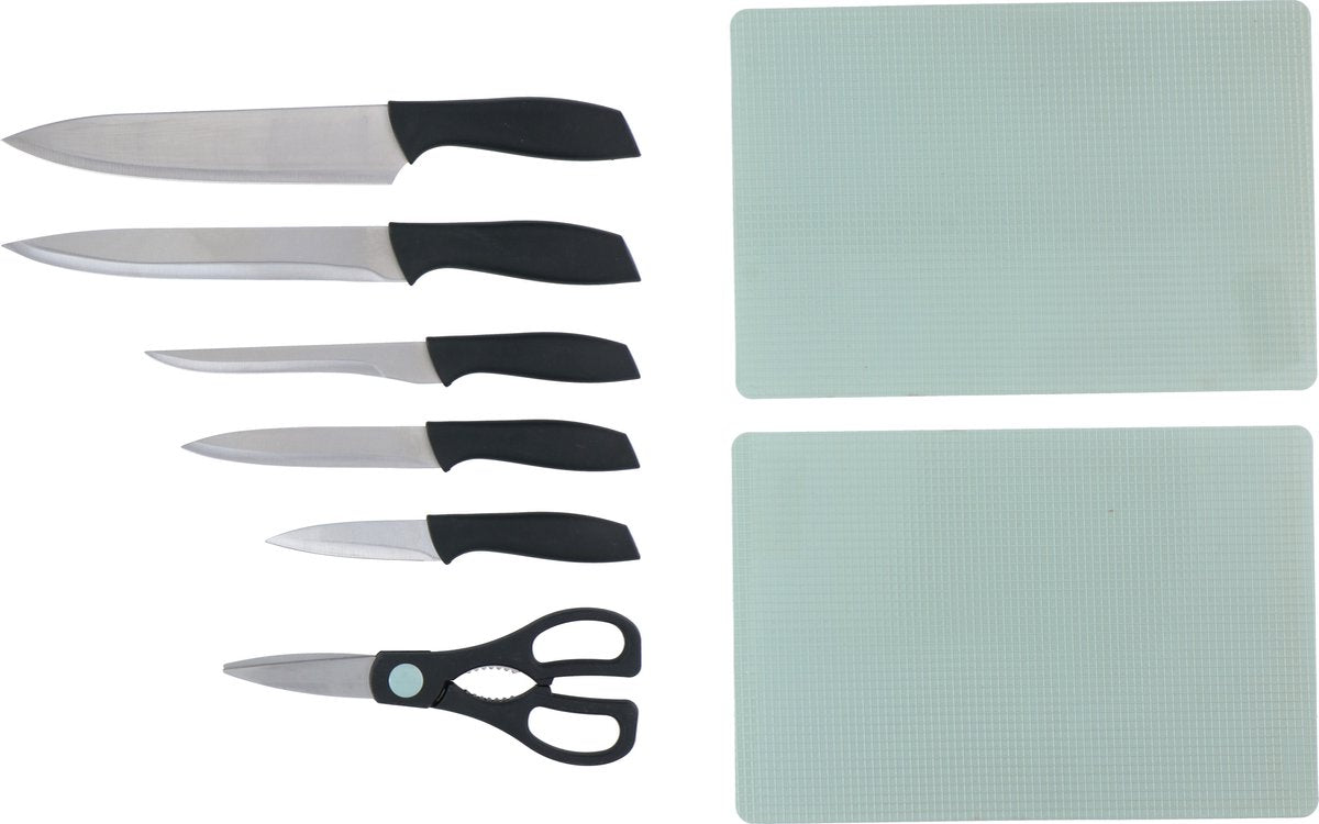 Alpina Messerset - 8-teilig - Kochmesser, Schneidemesser, Ausbeinmesser, Universalmesser und Schälmesser - mit Schere - inkl. 2 Schneidebretter