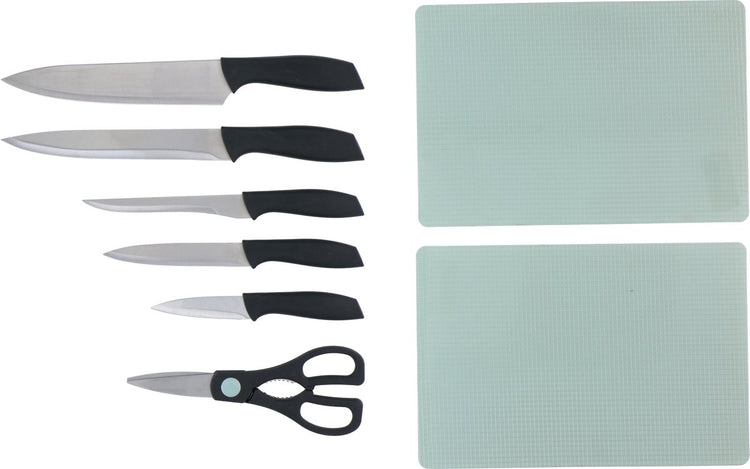 Alpina Messerset - 8-teilig - Kochmesser, Schneidemesser, Ausbeinmesser, Universalmesser und Schälmesser - mit Schere - inkl. 2 Schneidebretter
