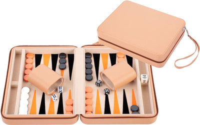 Engelhart Backgammon-Reisespiel mit Reißverschluss – Beige